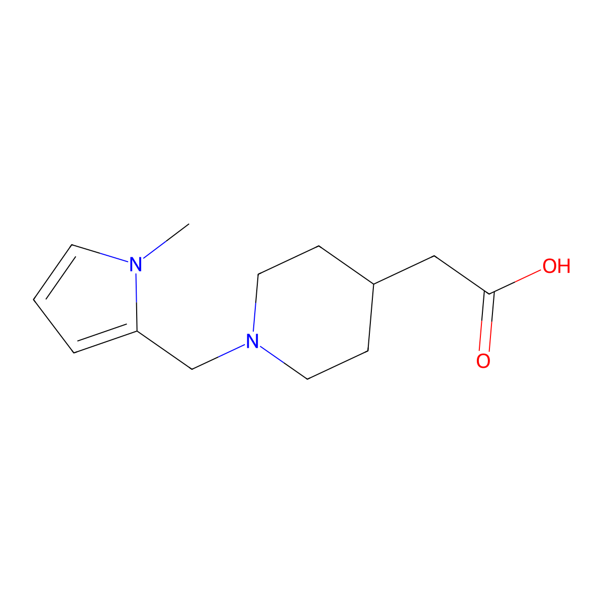 2-(1-((1-methyl-1H-pyrrol-2-yl)methyl)piperidin-4-yl)acetic acid molecular structure, CAS 2097951-80-7
