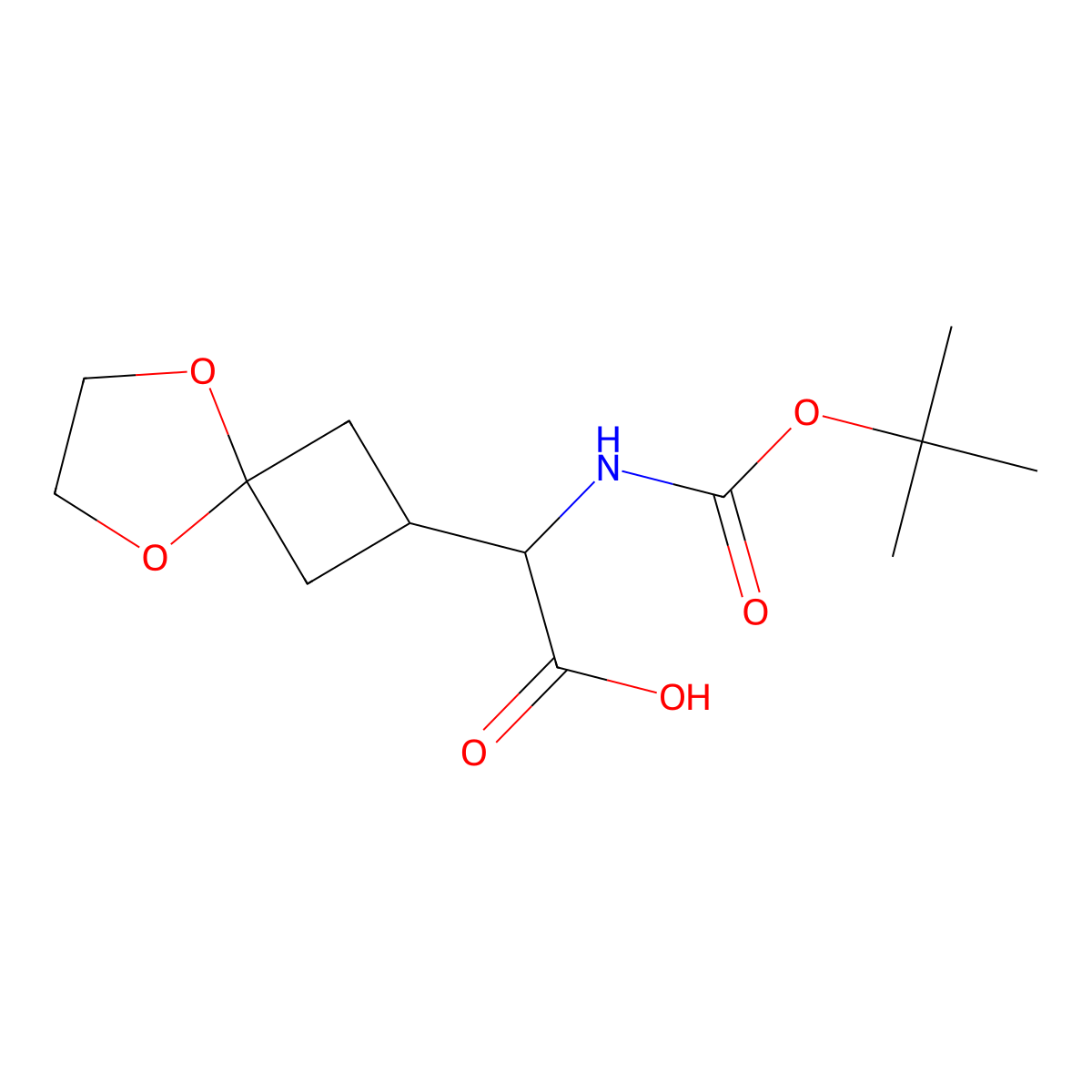 2-((Tert-butoxycarbonyl)amino)-2-(5,8-dioxaspiro[3.4]octan-2-yl)acetic acid molecular structure, CAS 2097952-96-8