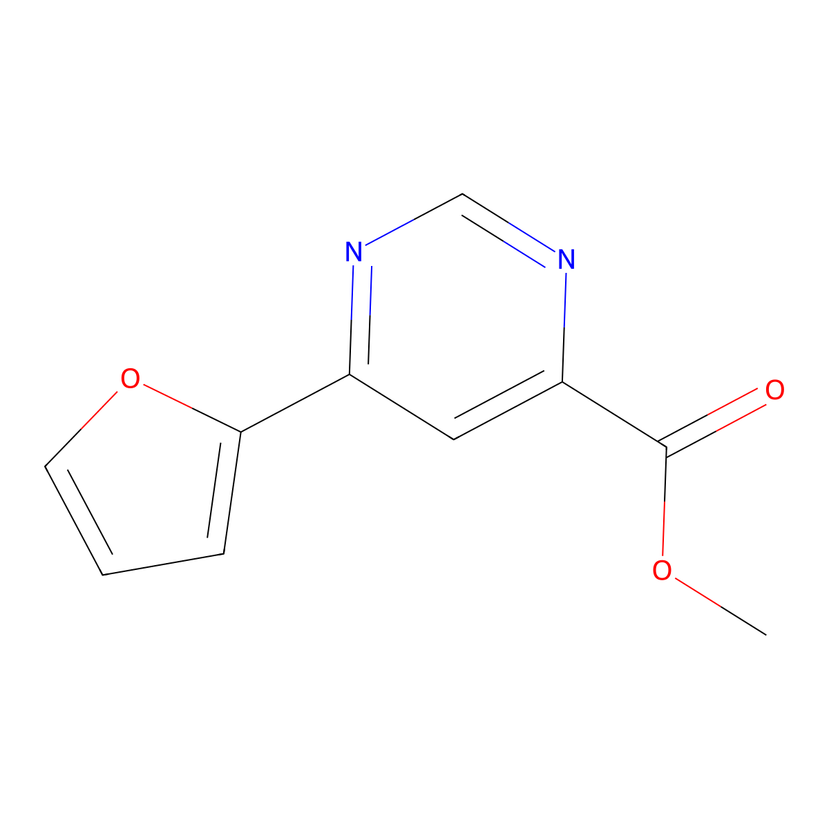 Methyl 6-(furan-2-yl)pyrimidine-4-carboxylate molecular structure, CAS 2097957-75-8