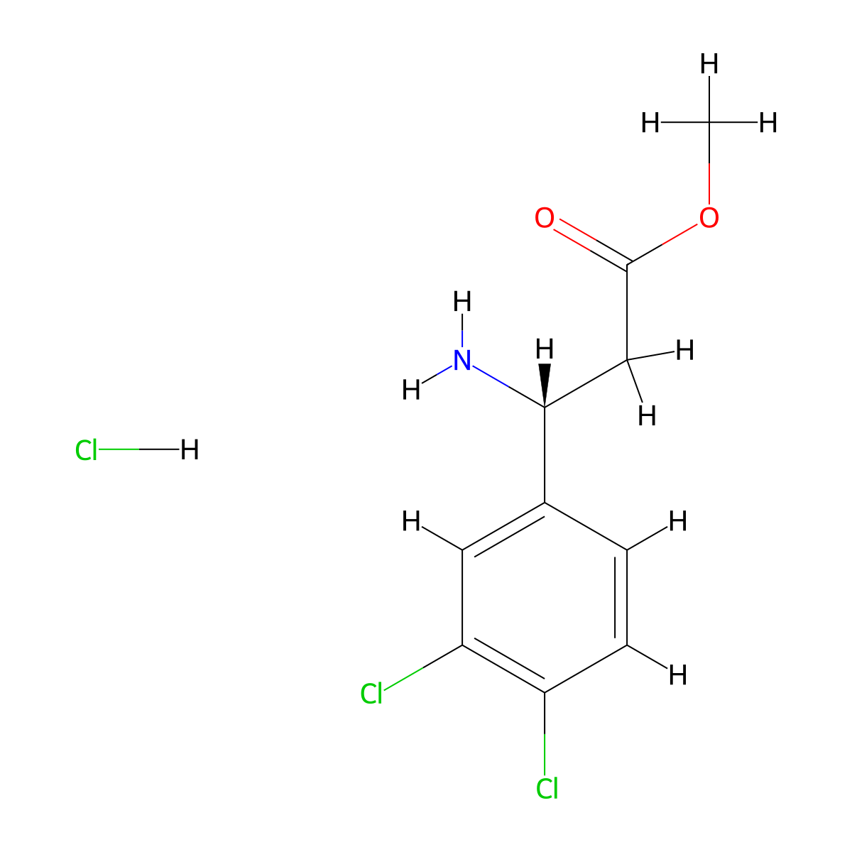 (R)-Methyl 3-amino-3-(3,4-dichlorophenyl)propanoate hydrochloride molecular structure, CAS 2097958-02-4