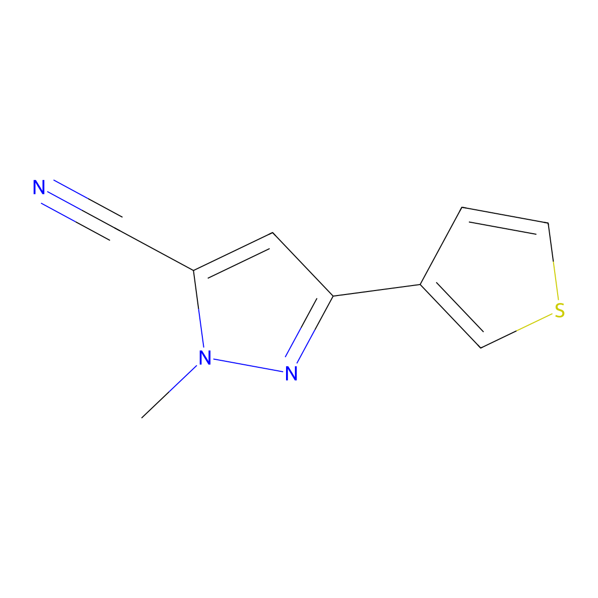 1-methyl-3-(thiophen-3-yl)-1H-pyrazole-5-carbonitrile molecular structure, CAS 2097959-23-2