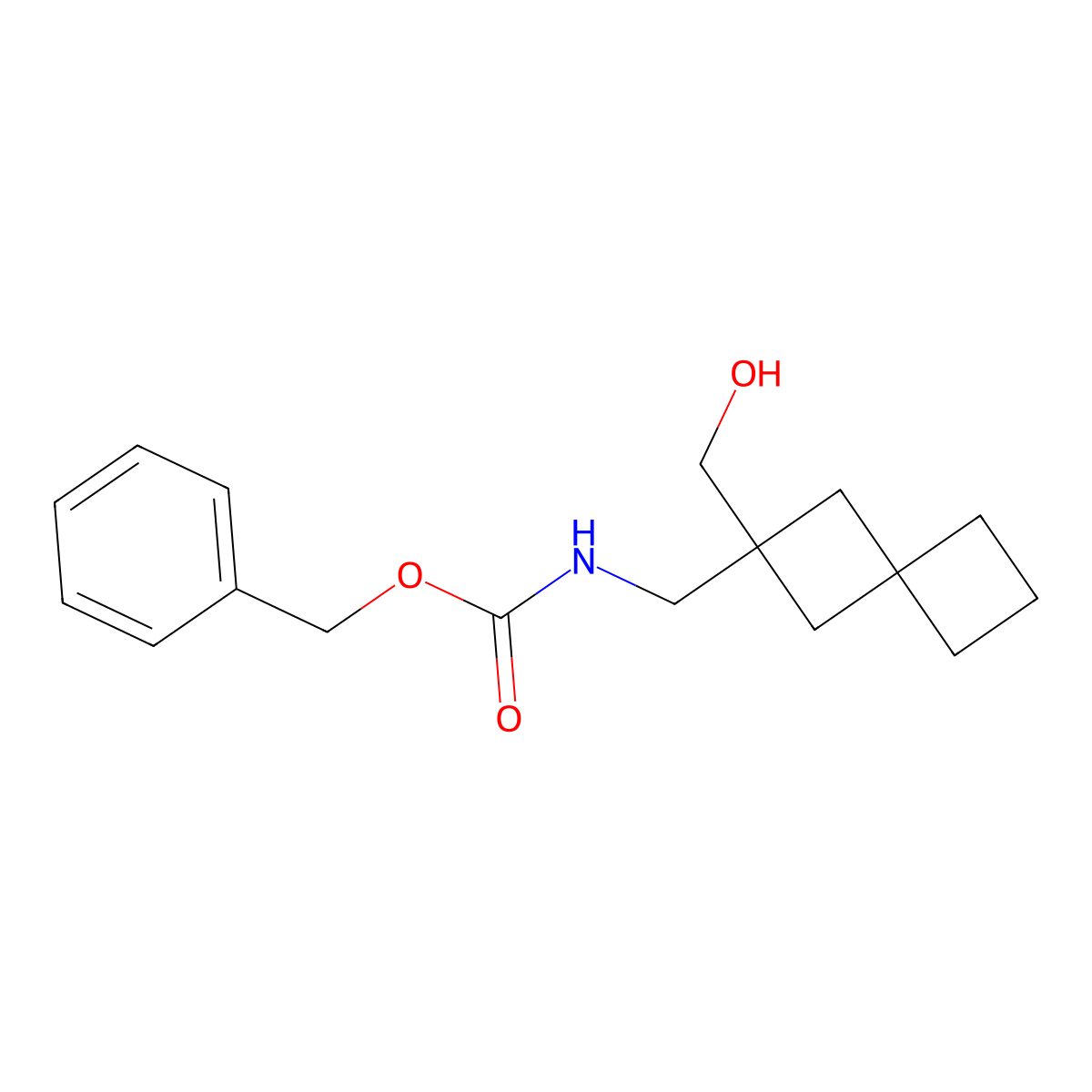 Benzyl ((2-(hydroxymethyl)spiro[3.3]heptan-2-yl)methyl)carbamate molecular structure, CAS 2097964-05-9