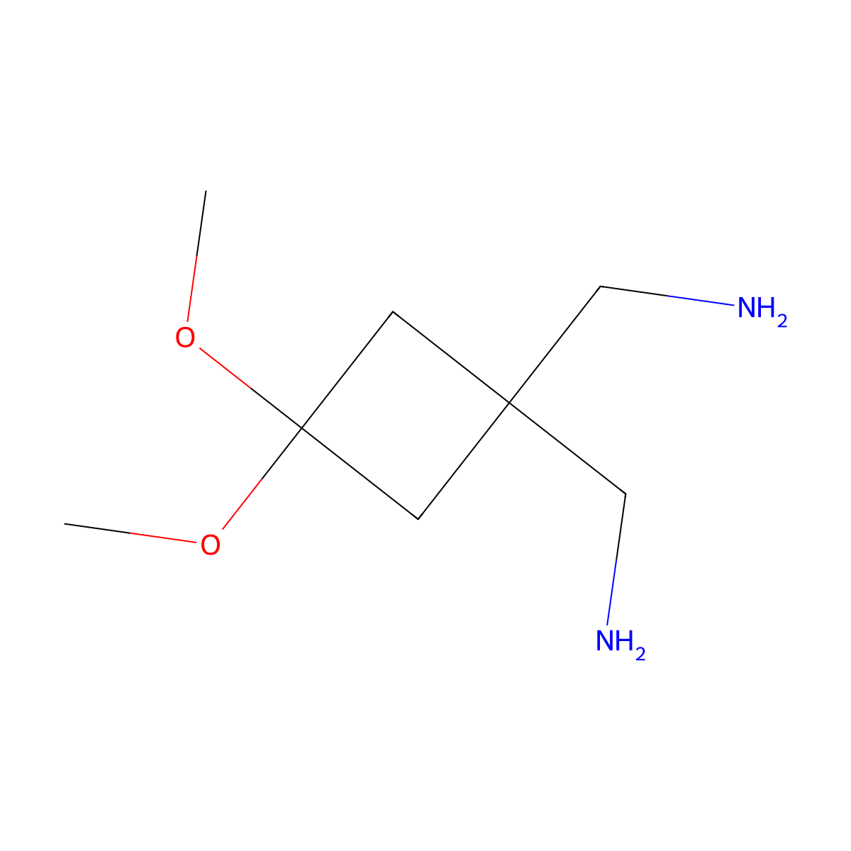 (3,3-Dimethoxycyclobutane-1,1-diyl)dimethanamine molecular structure, CAS 2097964-22-0
