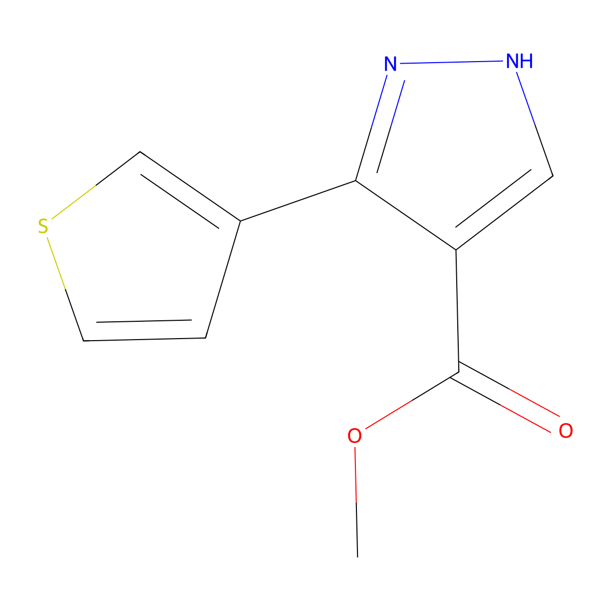 methyl 3-(thiophen-3-yl)-1H-pyrazole-4-carboxylate molecular structure, CAS 2097965-37-0