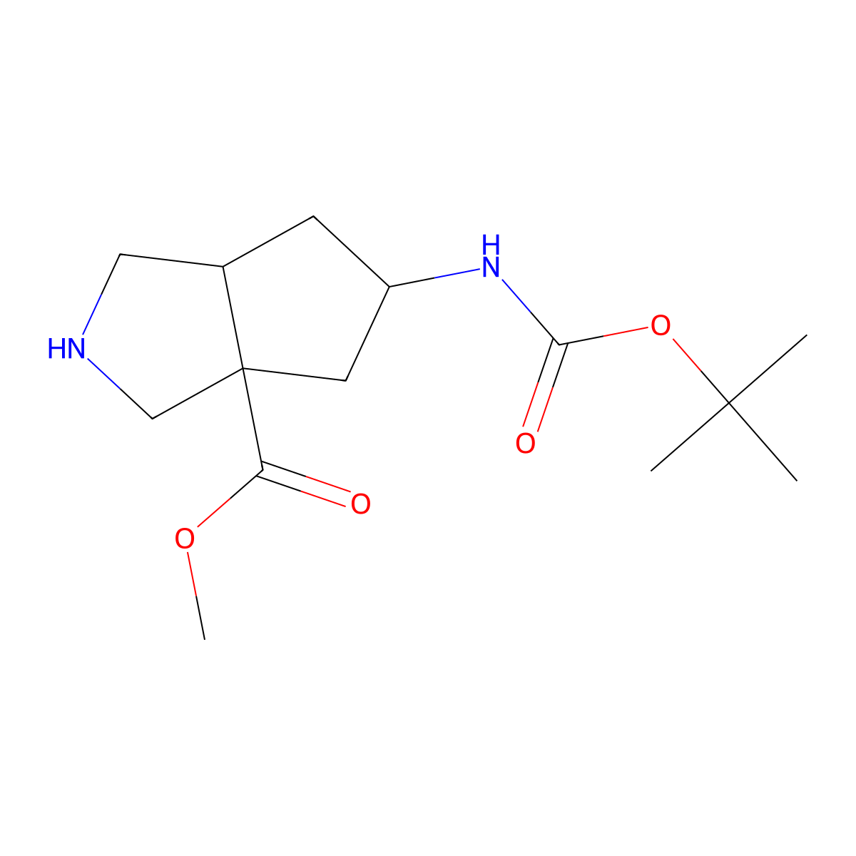 methyl 5-((tert-butoxycarbonyl)amino)hexahydrocyclopenta[c]pyrrole-3a(1H)-carboxylate molecular structure, CAS 2097967-96-7