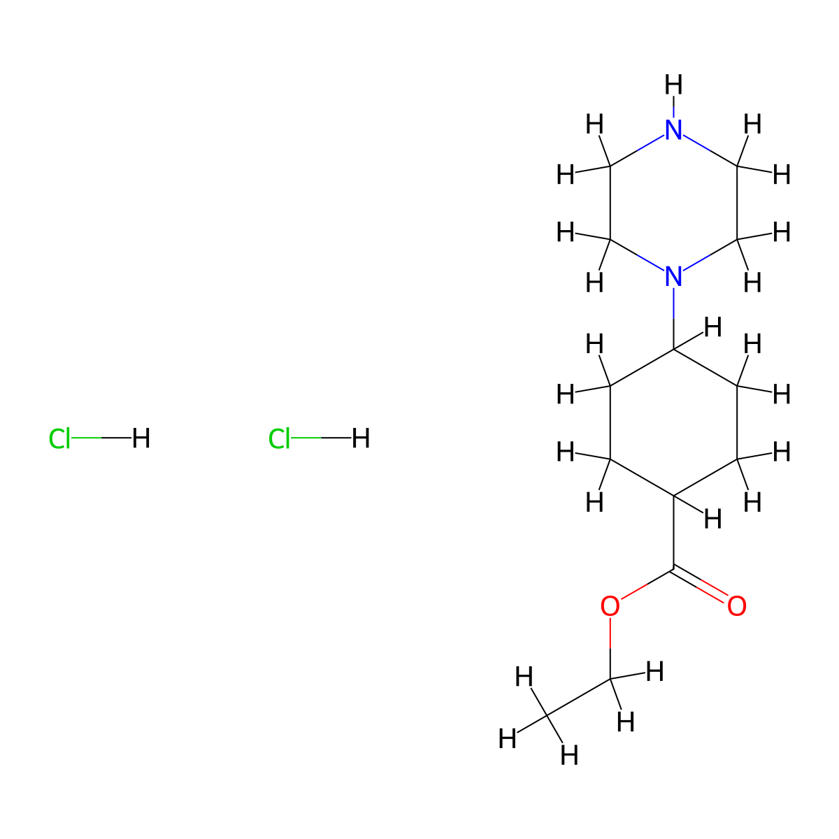 Ethyl 4-(piperazin-1-yl)cyclohexane-1-carboxylate dihydrochloride molecular structure, CAS 2097968-37-9