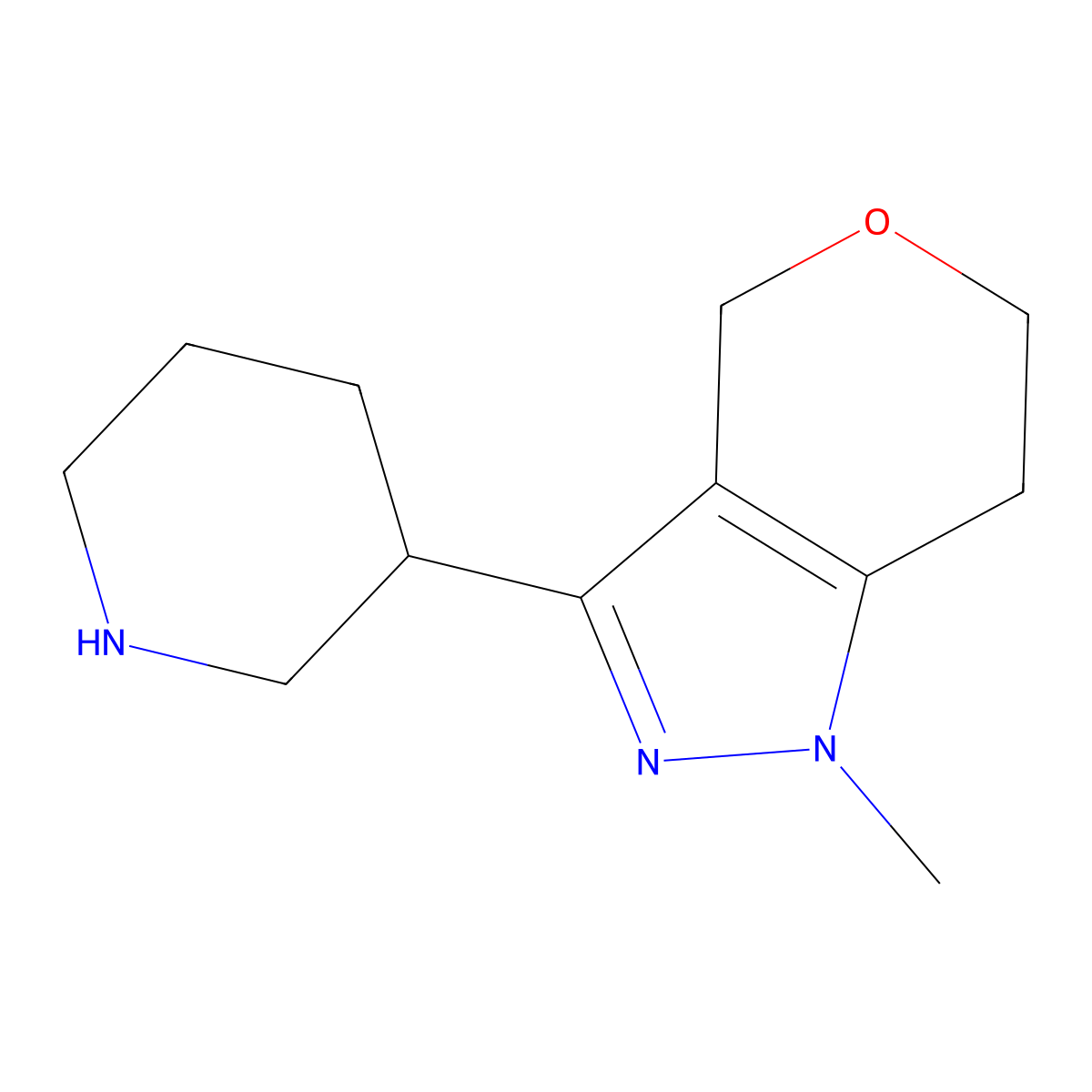 1-Methyl-3-(piperidin-3-yl)-1,4,6,7-tetrahydropyrano[4,3-c]pyrazole molecular structure, CAS 2097969-42-9
