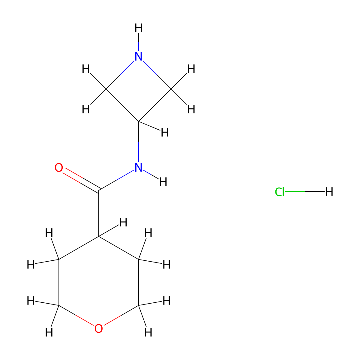N-(azetidin-3-yl)tetrahydro-2H-pyran-4-carboxamide hydrochloride molecular structure, CAS 2097969-51-0