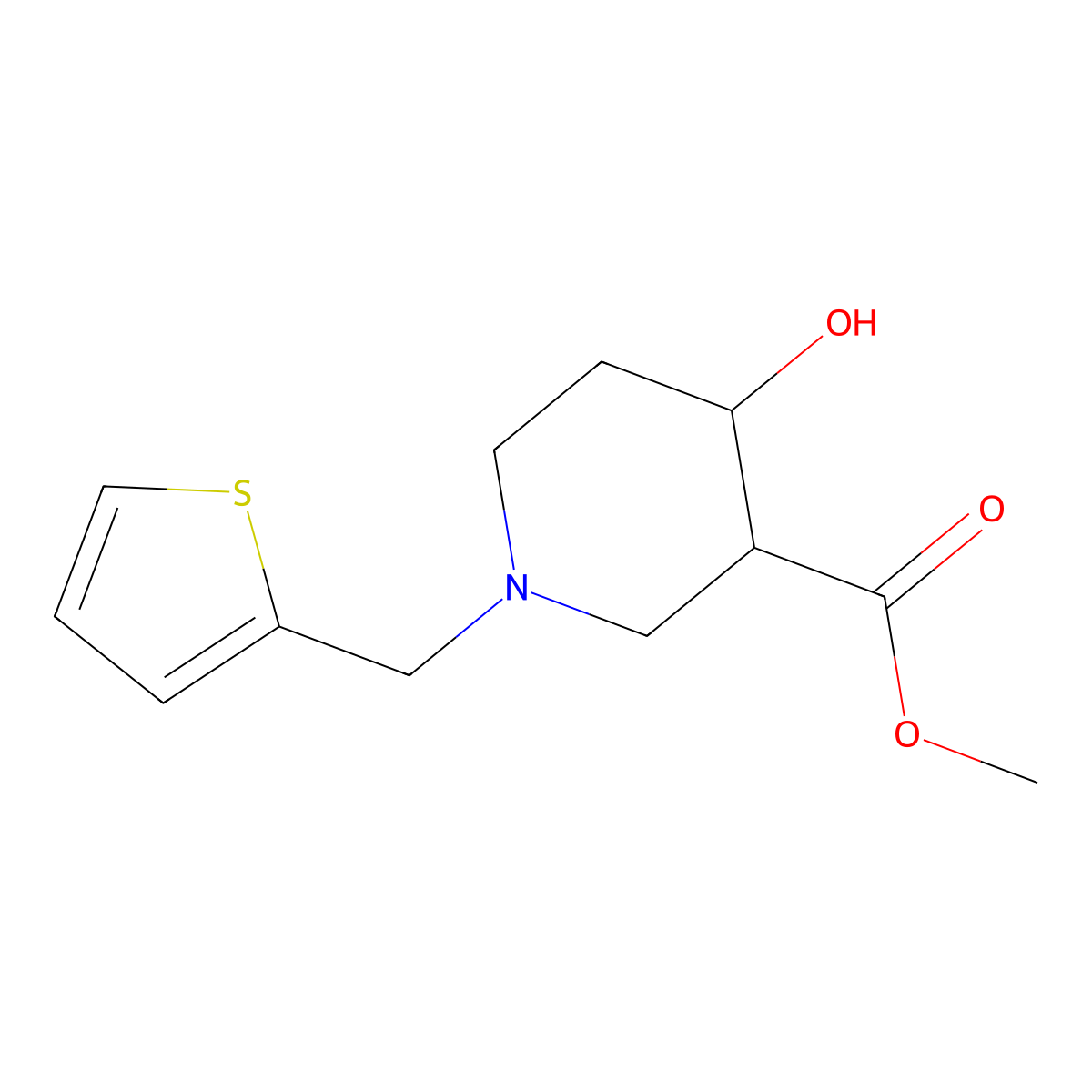 Methyl 4-hydroxy-1-(thiophen-2-ylmethyl)piperidine-3-carboxylate molecular structure, CAS 2097972-44-4