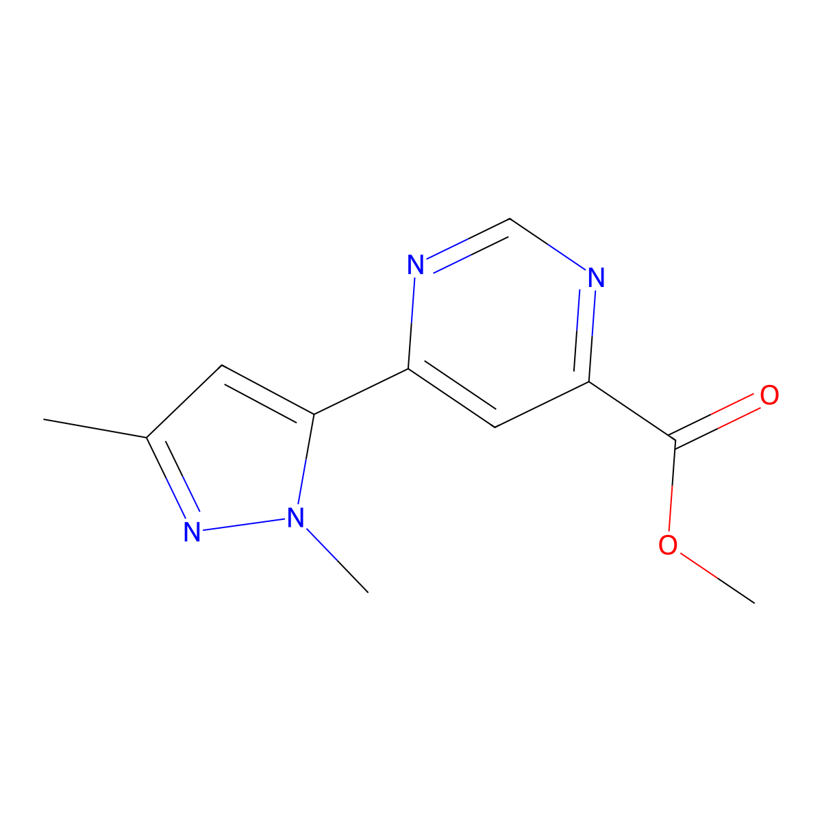 methyl 6-(1,3-dimethyl-1H-pyrazol-5-yl)pyrimidine-4-carboxylate molecular structure, CAS 2097974-42-8
