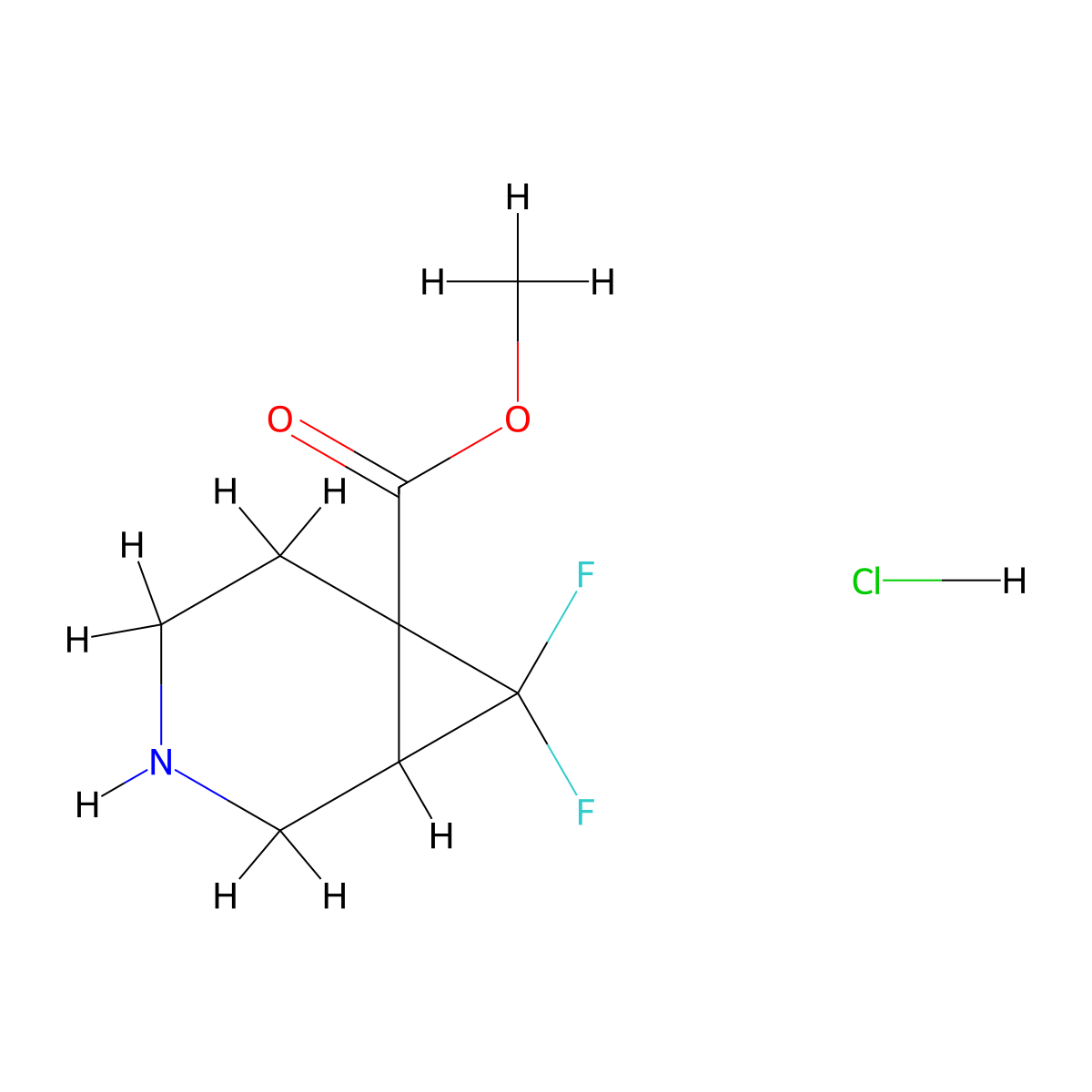 Methyl 7,7-difluoro-3-azabicyclo[4.1.0]heptane-6-carboxylate hydrochloride molecular structure, CAS 2097974-61-1
