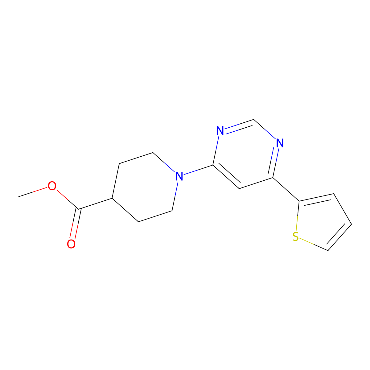 Methyl 1-[6-(thiophen-2-yl)pyrimidin-4-yl]piperidine-4-carboxylate molecular structure, CAS 2097975-07-8