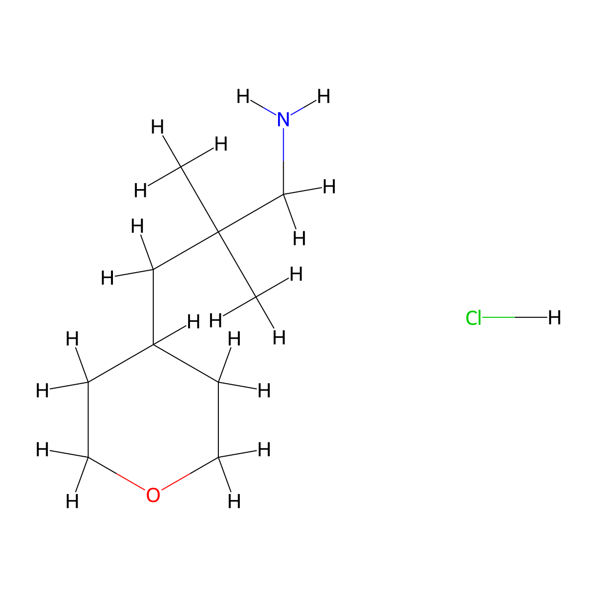 2,2-Dimethyl-3-(oxan-4-yl)propan-1-amine hydrochloride molecular structure, CAS 2097975-56-7