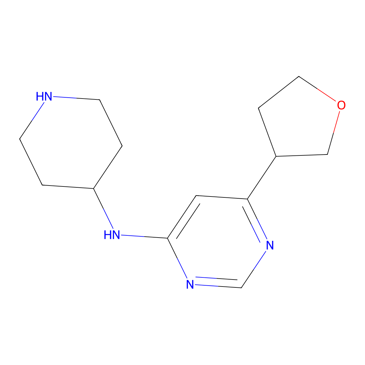 6-(oxolan-3-yl)-N-(piperidin-4-yl)pyrimidin-4-amine molecular structure, CAS 2097975-57-8