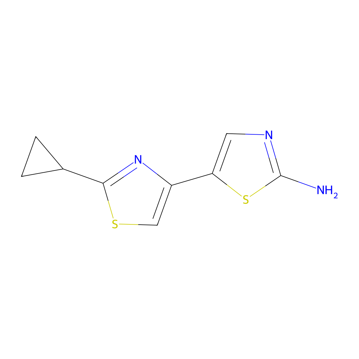 5-(2-Cyclopropyl-1,3-thiazol-4-yl)-1,3-thiazol-2-amine molecular structure, CAS 2097976-90-2