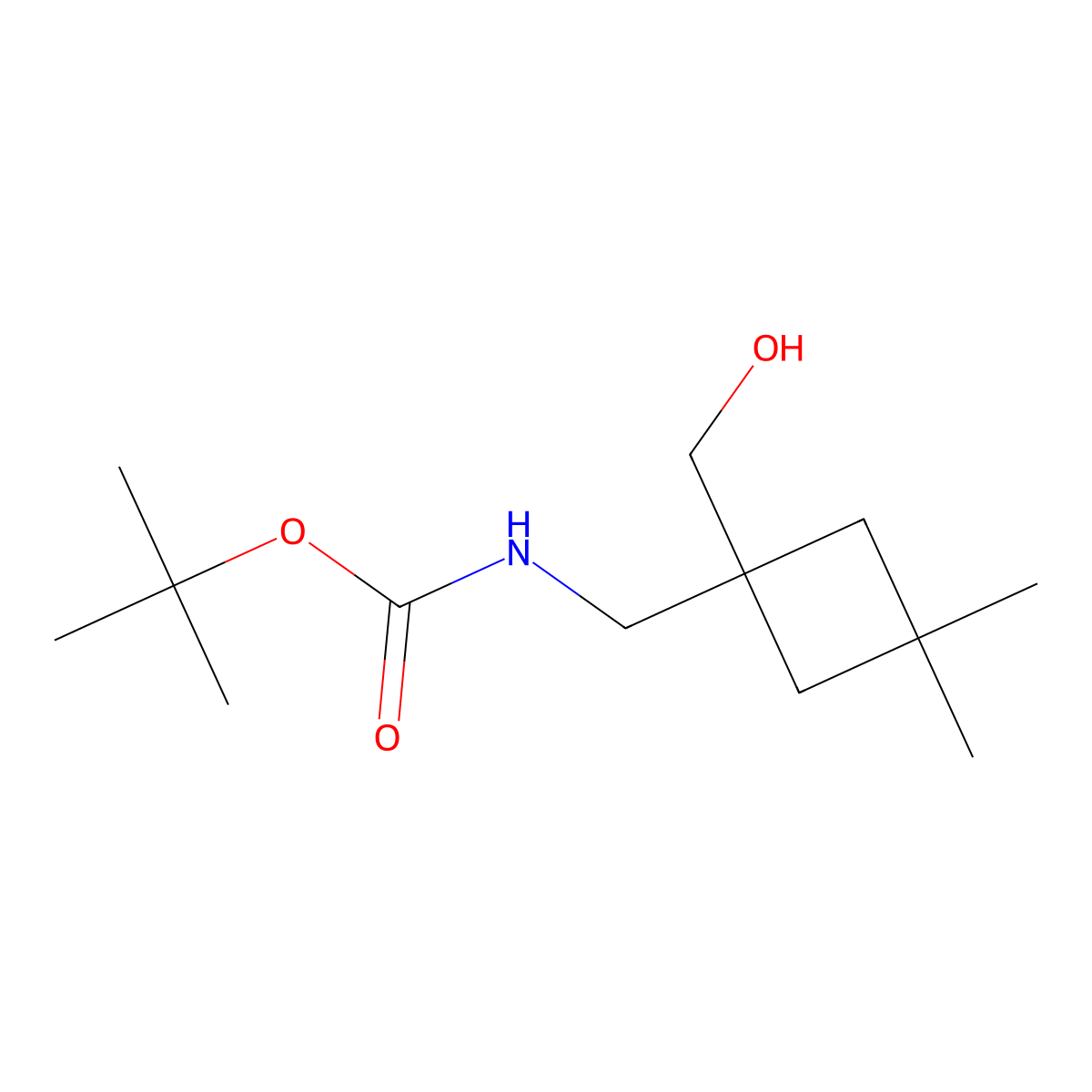 Tert-butyl ((1-(hydroxymethyl)-3,3-dimethylcyclobutyl)methyl)carbamate molecular structure, CAS 2097977-65-4