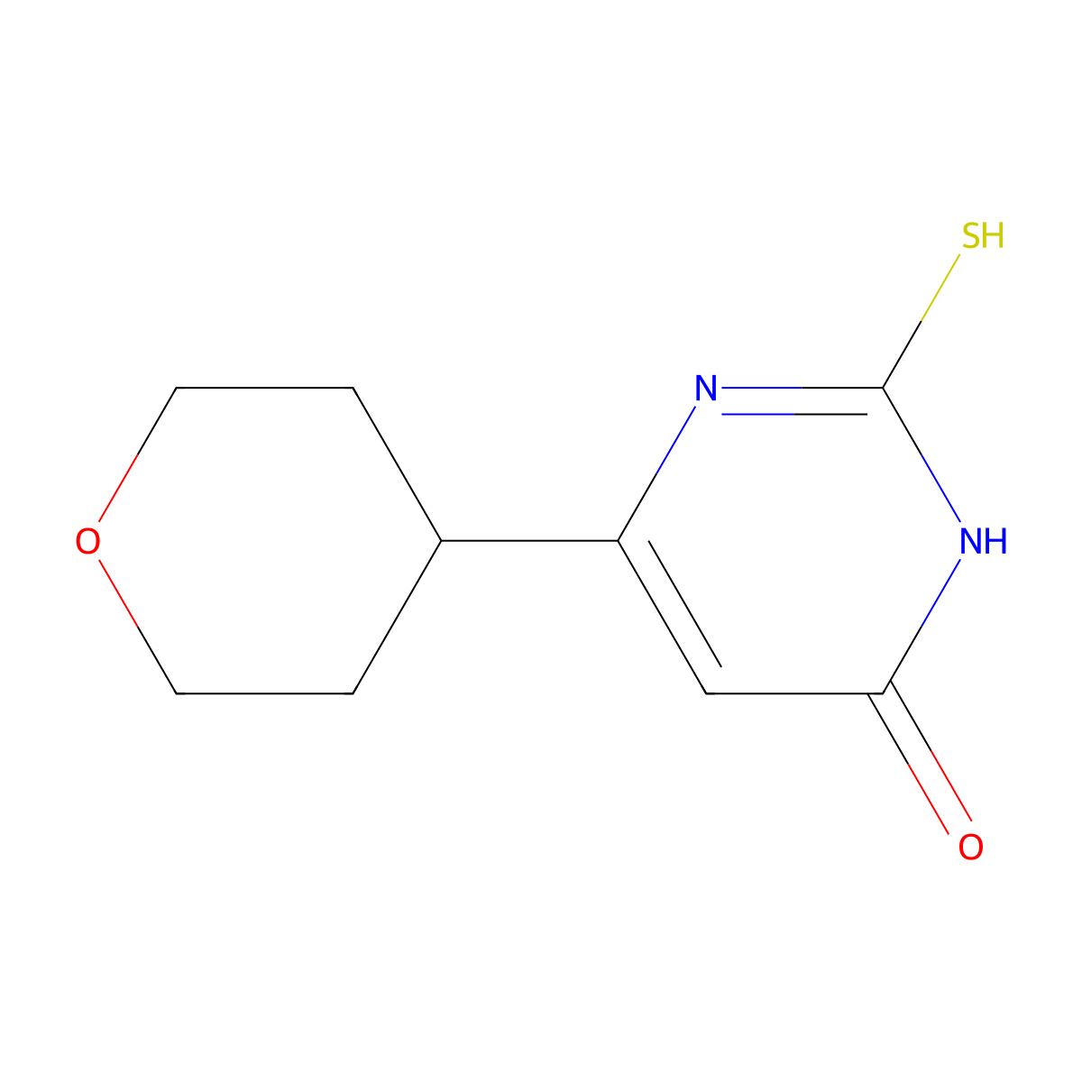 6-(tetrahydro-2H-pyran-4-yl)-2-thioxo-2,3-dihydropyrimidin-4(1H)-one molecular structure, CAS 2097978-33-9