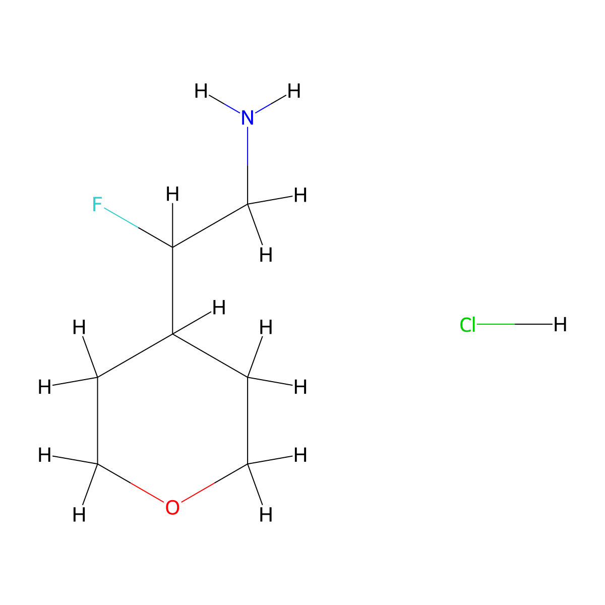 2-Fluoro-2-(oxan-4-yl)ethan-1-amine hydrochloride molecular structure, CAS 2097979-00-3
