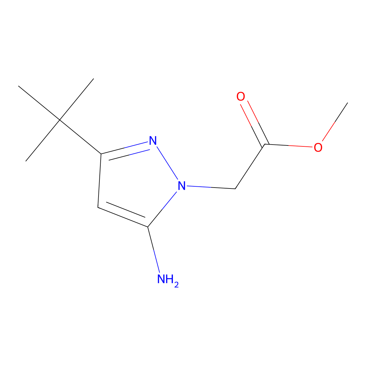 methyl 2-(5-amino-3-(tert-butyl)-1H-pyrazol-1-yl)acetate molecular structure, CAS 2097981-37-6