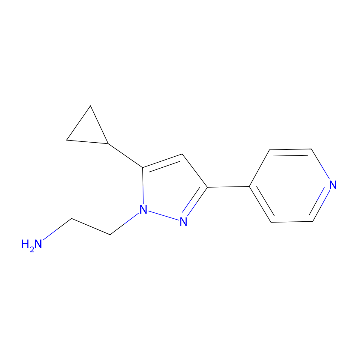 2-(5-cyclopropyl-3-(pyridin-4-yl)-1H-pyrazol-1-yl)ethan-1-amine molecular structure, CAS 2097986-00-8