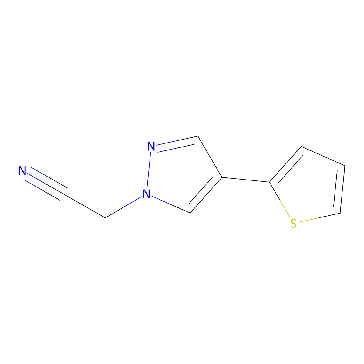 2-(4-(thiophen-2-yl)-1H-pyrazol-1-yl)acetonitrile molecular structure, CAS 2097986-82-6