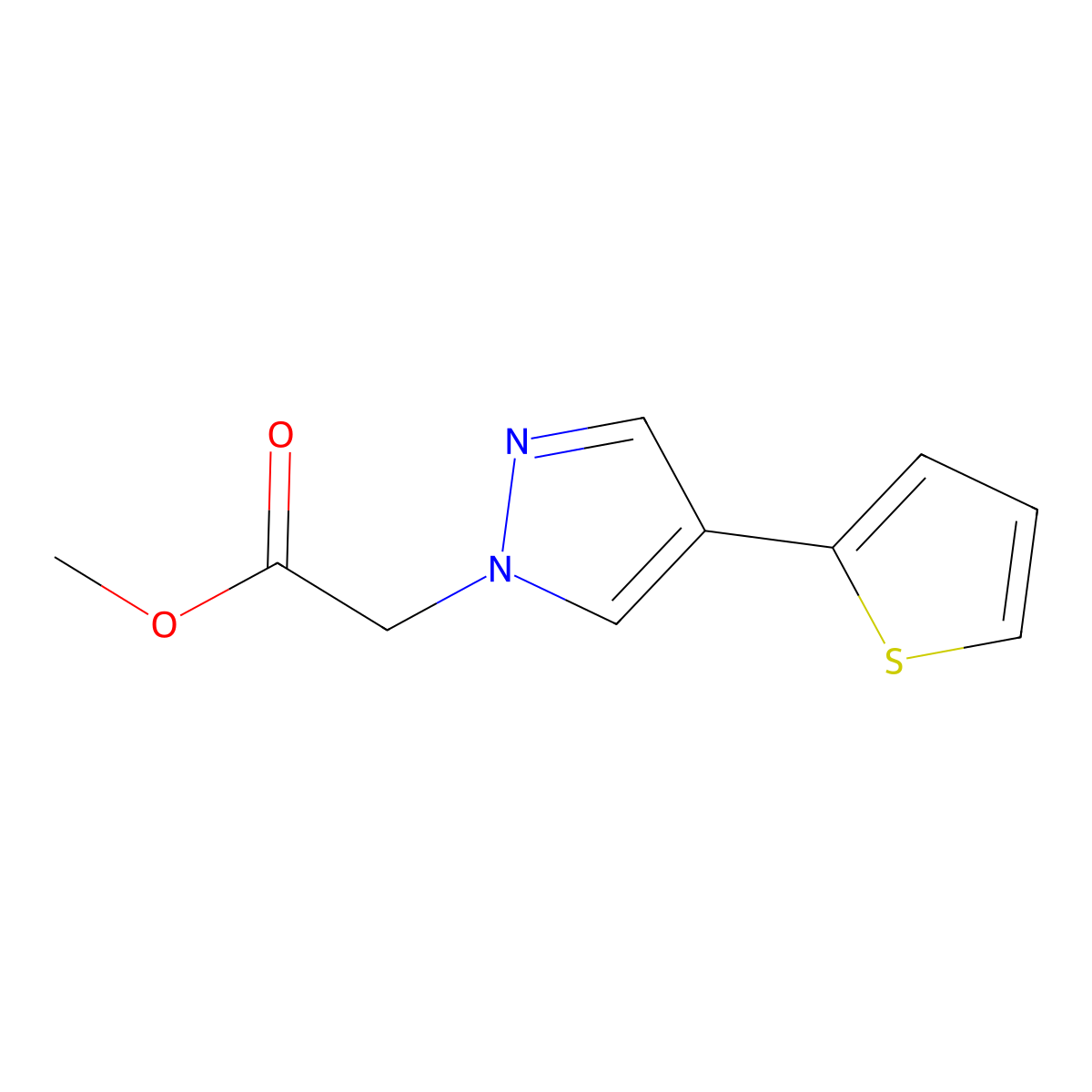 methyl 2-(4-(thiophen-2-yl)-1H-pyrazol-1-yl)acetate molecular structure, CAS 2097987-02-3