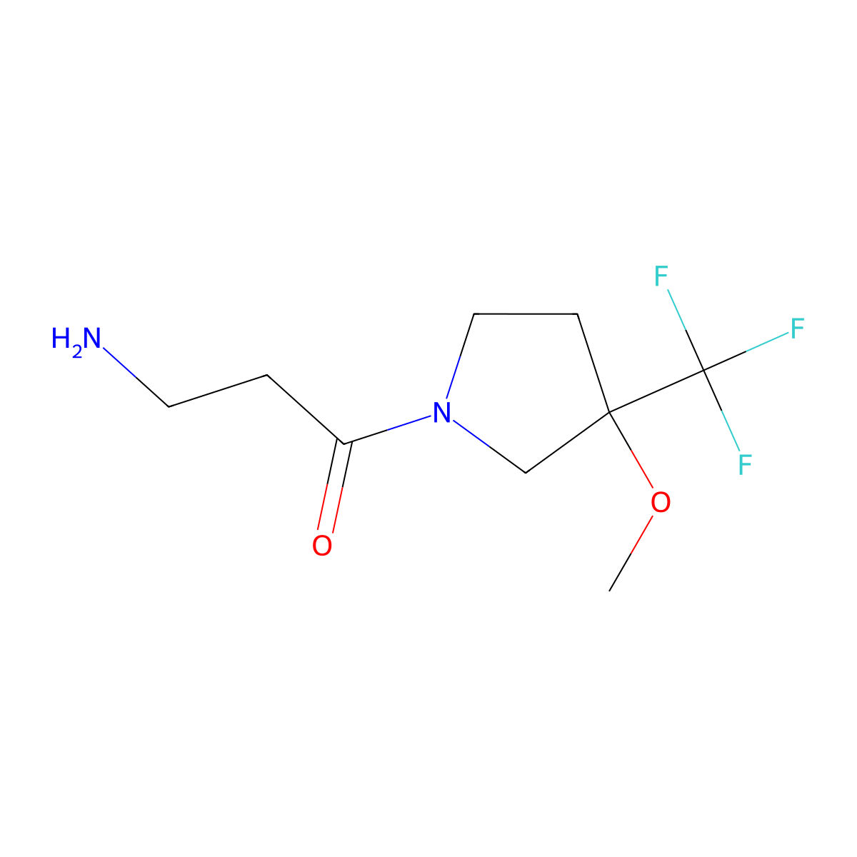 3-Amino-1-(3-methoxy-3-(trifluoromethyl)pyrrolidin-1-yl)propan-1-one molecular structure, CAS 2097996-90-0
