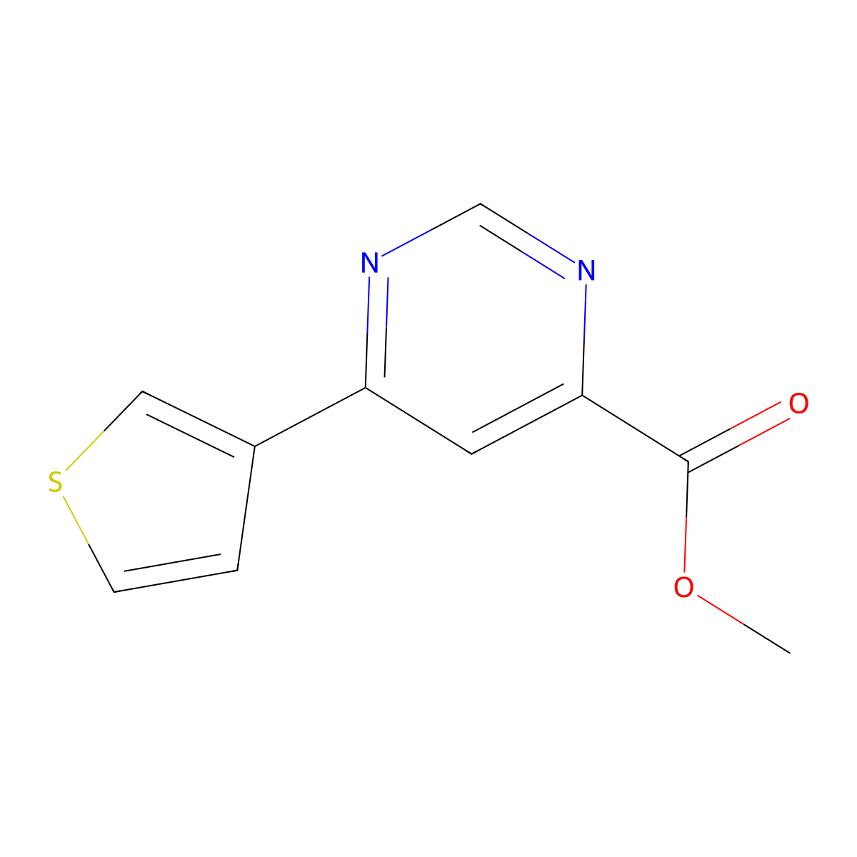Methyl 6-(thiophen-3-yl)pyrimidine-4-carboxylate molecular structure, CAS 2097998-57-5