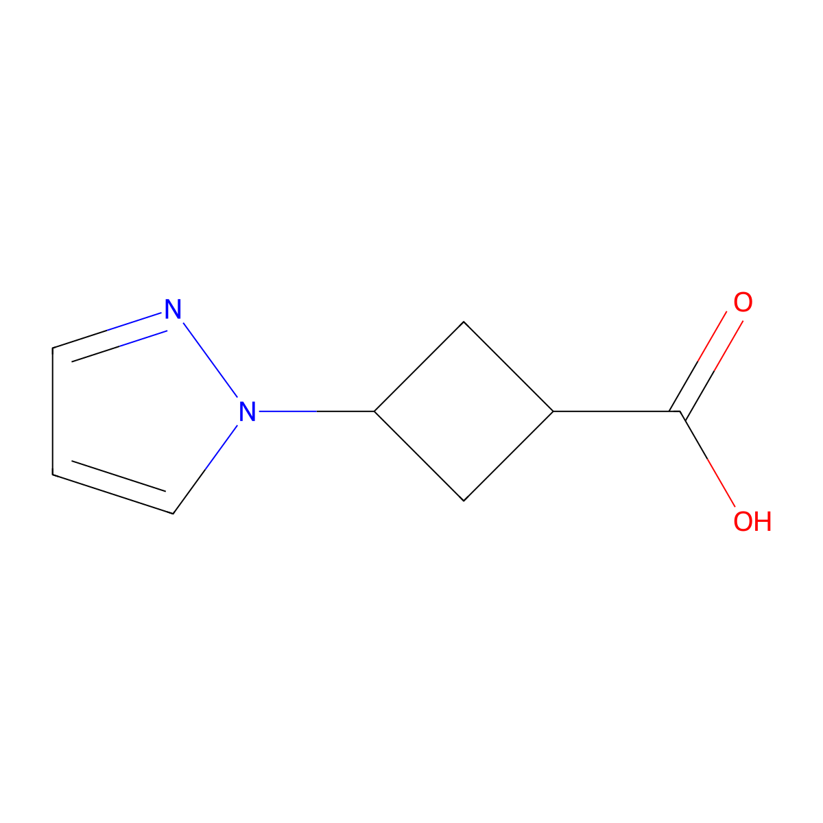 (1r,3r)-3-(1H-pyrazol-1-yl)cyclobutane-1-carboxylic acid molecular structure, CAS 2098000-20-3