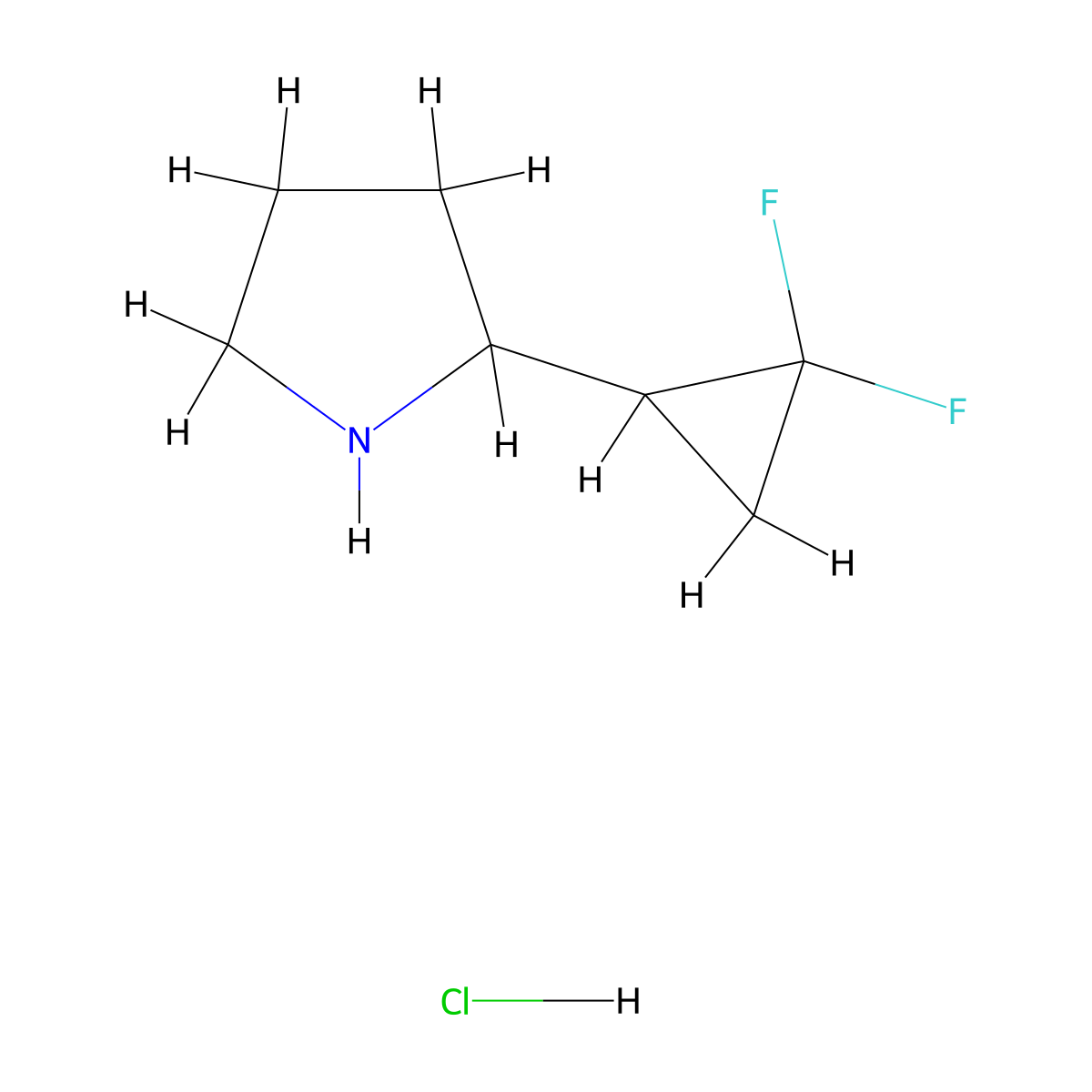 2-(2,2-Difluorocyclopropyl)pyrrolidine hydrochloride molecular structure, CAS 2098003-26-8