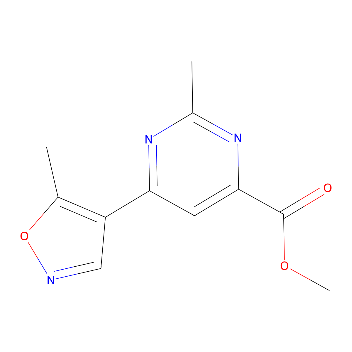 Methyl 2-methyl-6-(5-methyl-1,2-oxazol-4-yl)pyrimidine-4-carboxylate molecular structure, CAS 2098007-07-7