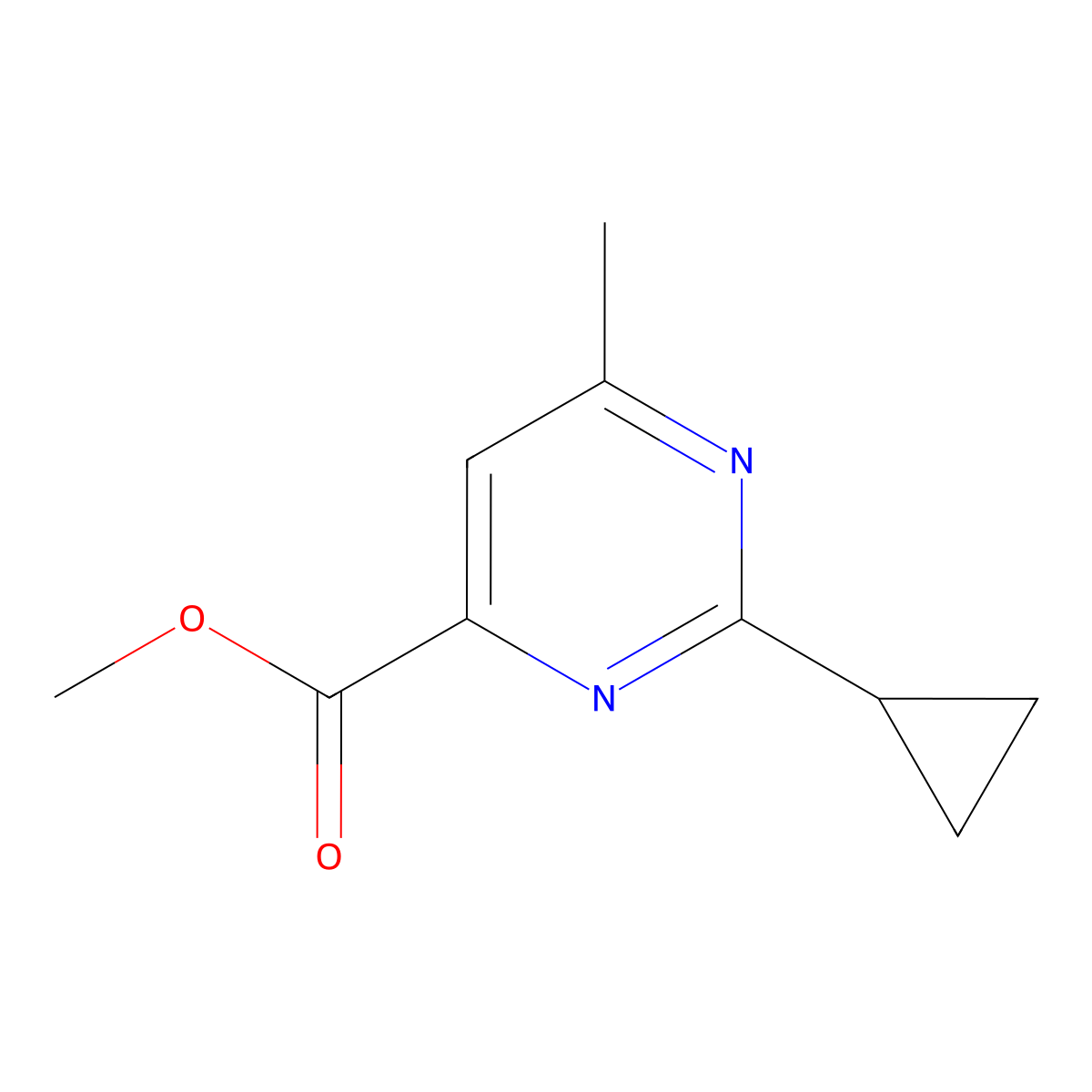 Methyl 2-cyclopropyl-6-methylpyrimidine-4-carboxylate molecular structure, CAS 2098007-10-2
