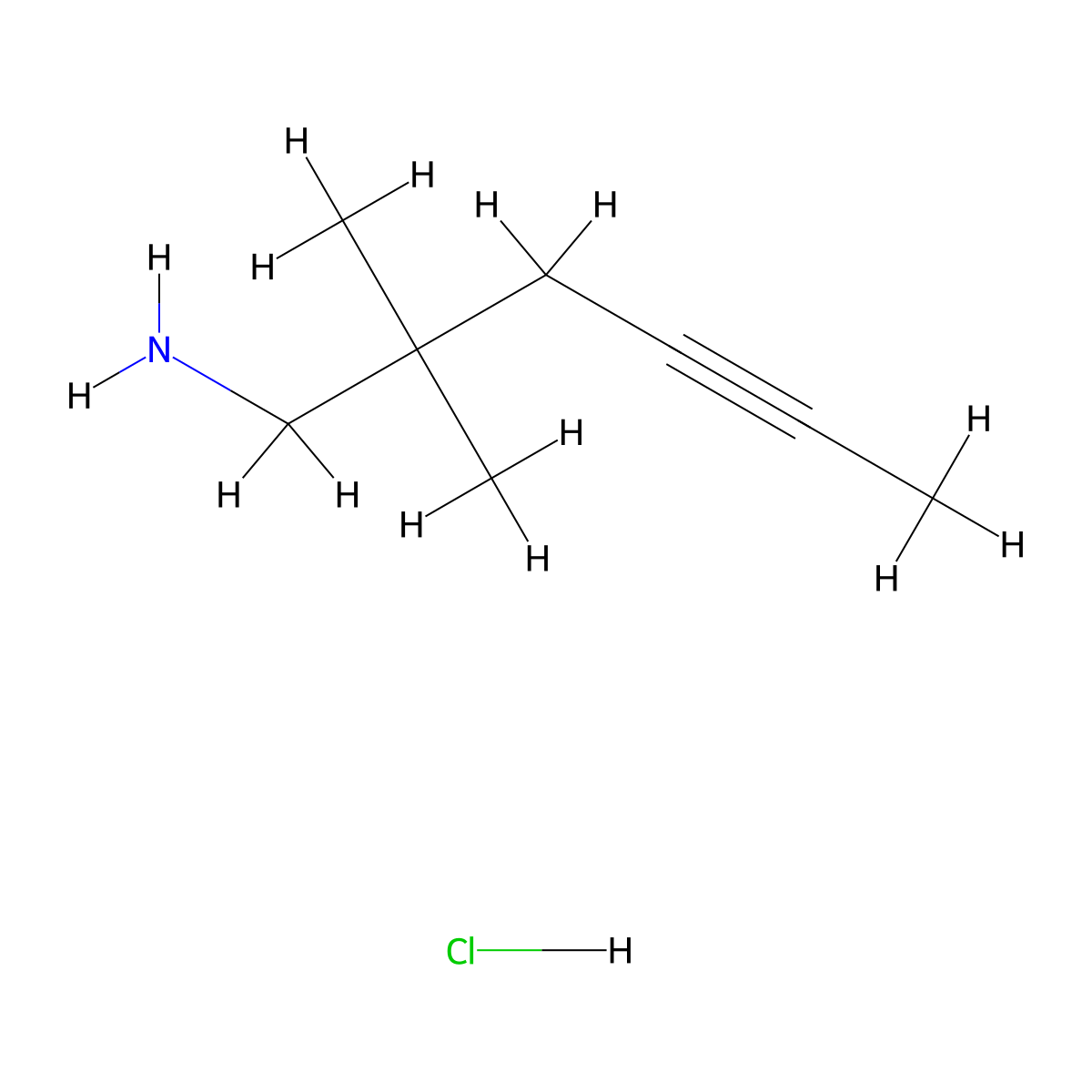 2,2-Dimethylhex-4-yn-1-amine hydrochloride molecular structure, CAS 2098007-90-8
