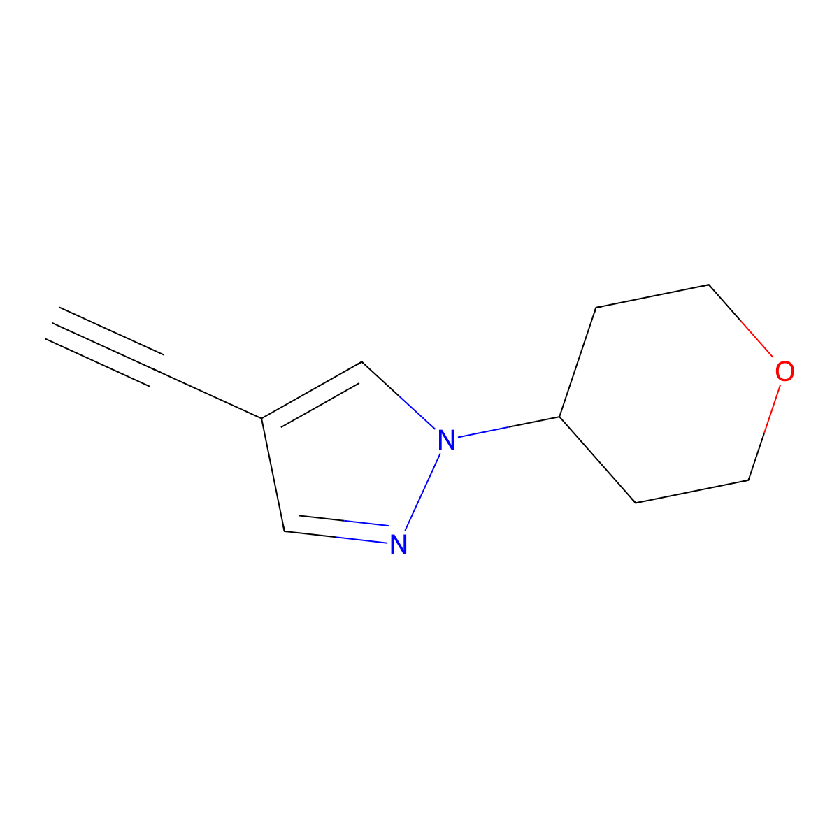 4-Ethynyl-1-(4-tetrahydropyranyl)-1H-pyrazole molecular structure, CAS 2098009-40-4