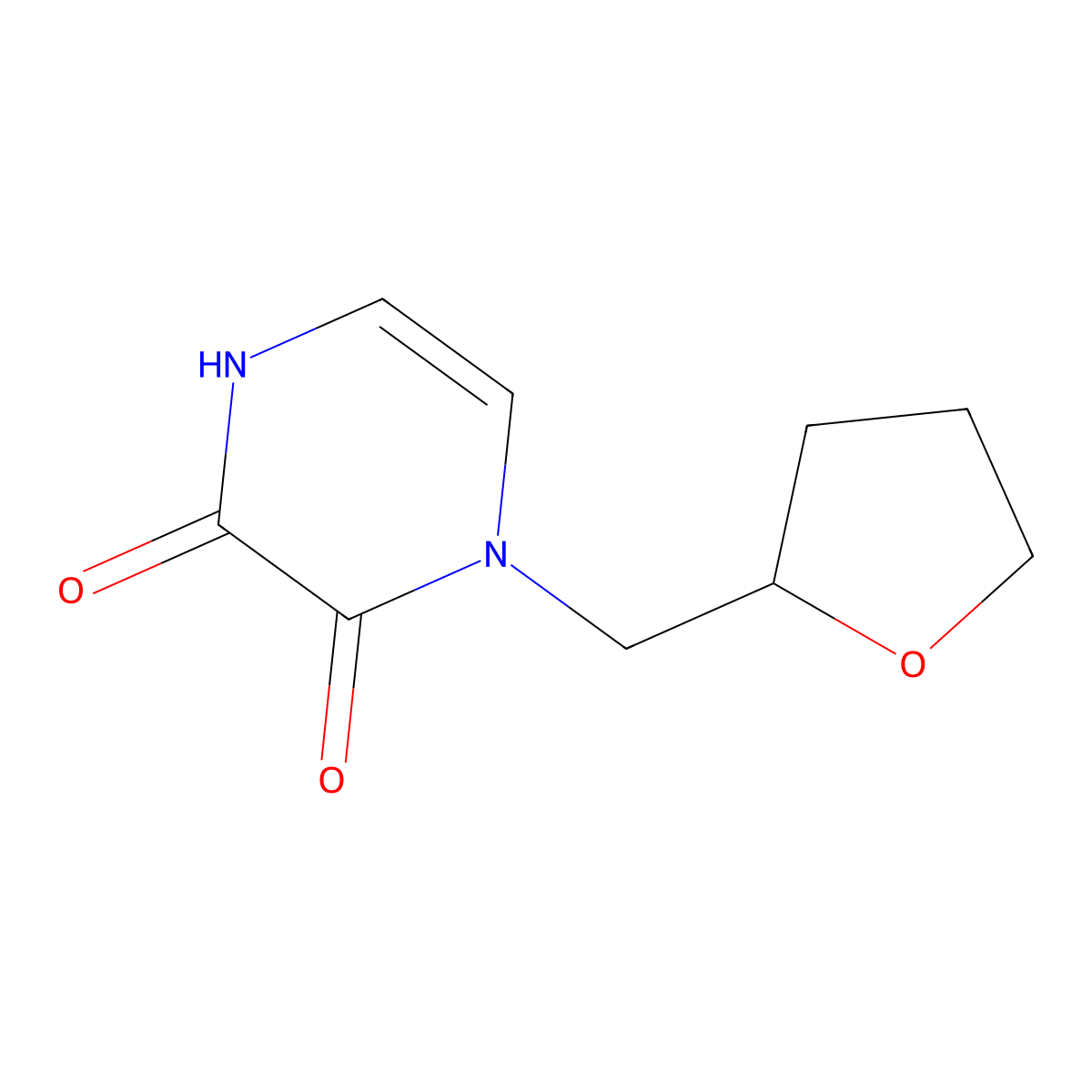 1-((Tetrahydrofuran-2-yl)methyl)-1,4-dihydropyrazine-2,3-dione molecular structure, CAS 2098009-48-2