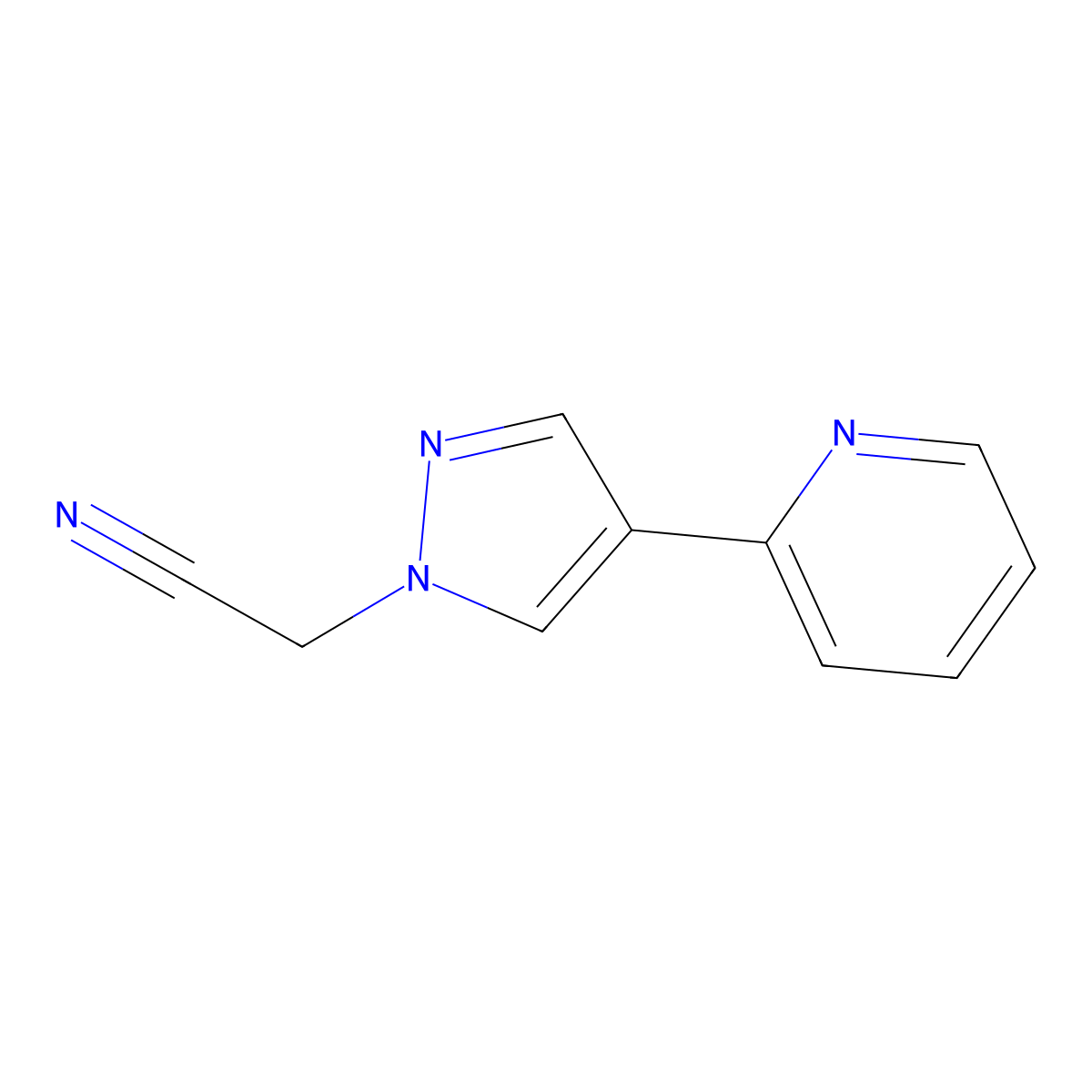 2-(4-(pyridin-2-yl)-1H-pyrazol-1-yl)acetonitrile molecular structure, CAS 2098011-26-6