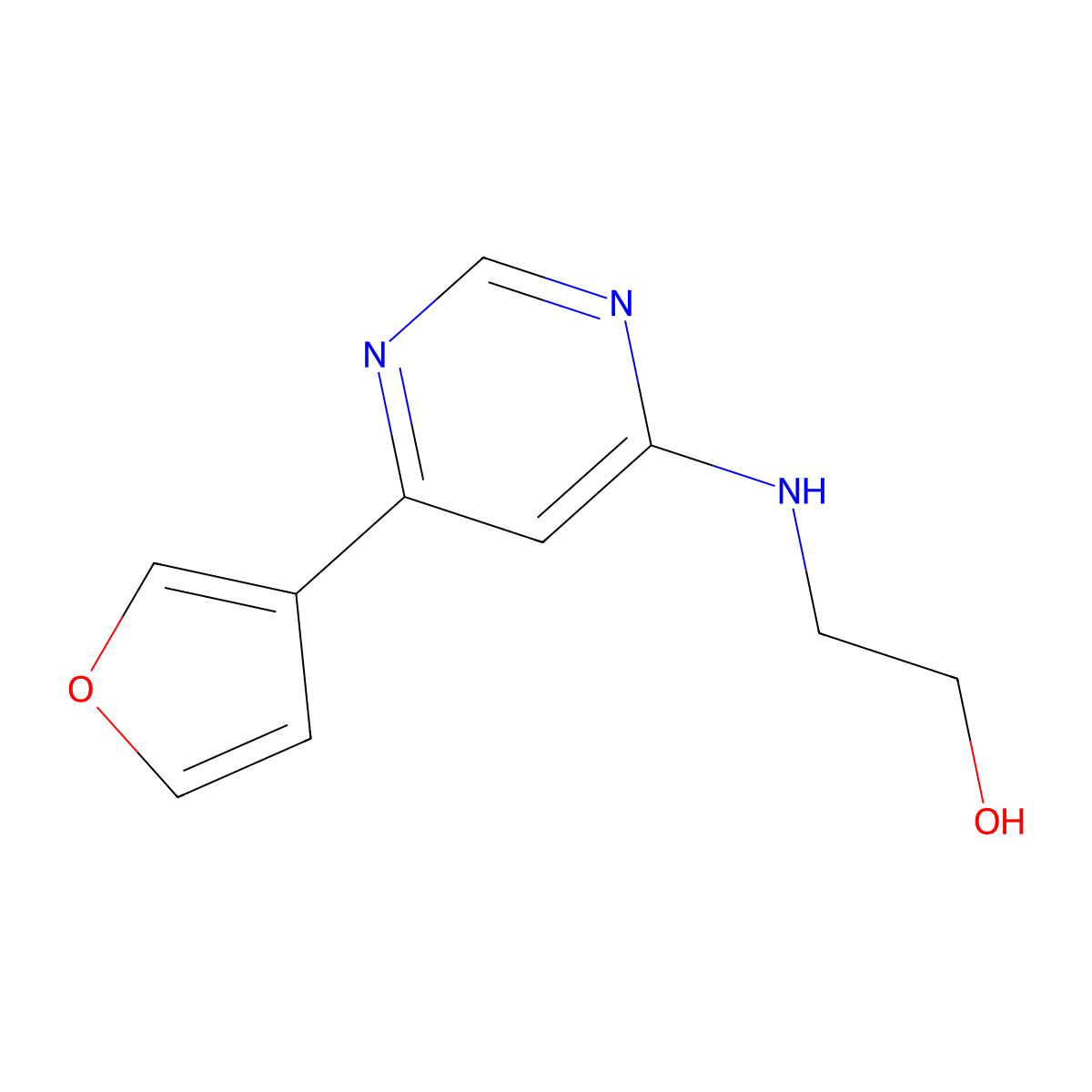 2-{[6-(Furan-3-yl)pyrimidin-4-yl]amino}ethan-1-ol molecular structure, CAS 2098014-08-3