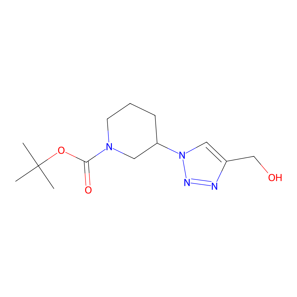 tert-butyl 3-(4-(hydroxymethyl)-1H-1,2,3-triazol-1-yl)piperidine-1-carboxylate molecular structure, CAS 2098016-81-8