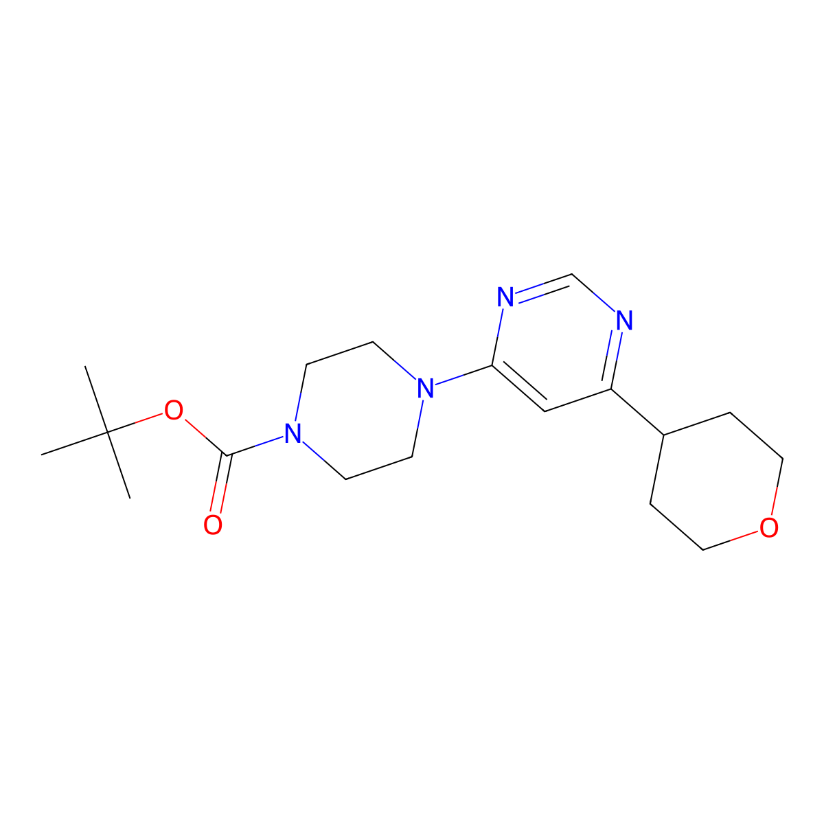 Tert-butyl 4-[6-(oxan-4-yl)pyrimidin-4-yl]piperazine-1-carboxylate molecular structure, CAS 2098017-37-7