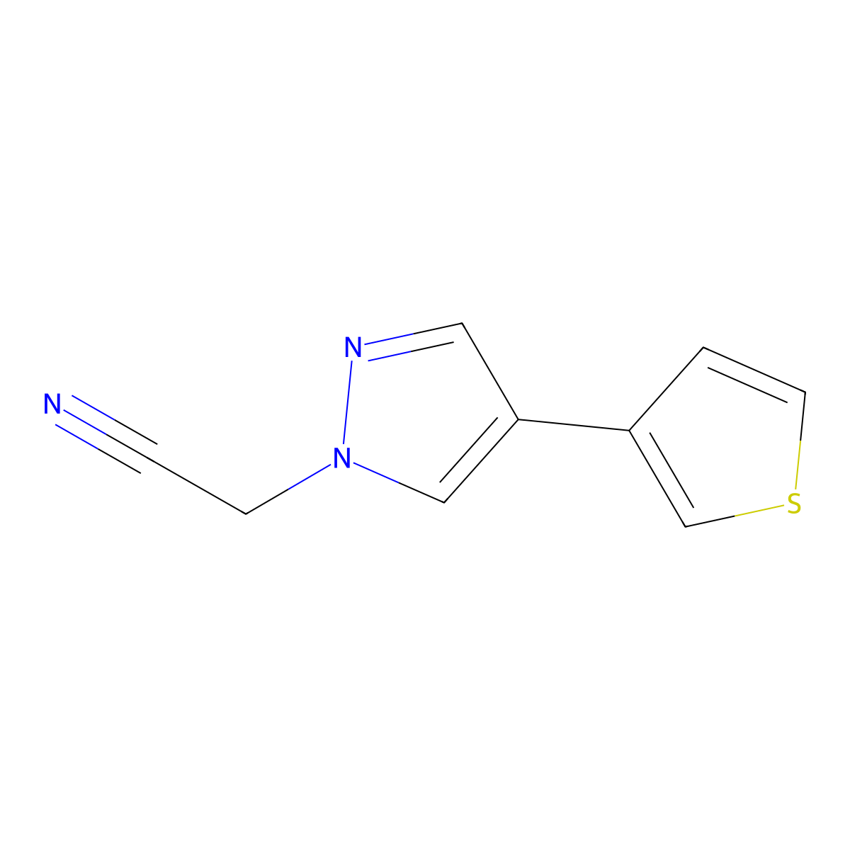 2-(4-(thiophen-3-yl)-1H-pyrazol-1-yl)acetonitrile molecular structure, CAS 2098018-91-6
