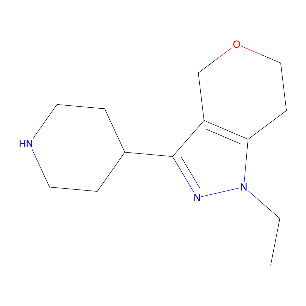 1-Ethyl-3-(piperidin-4-yl)-1,4,6,7-tetrahydropyrano[4,3-c]pyrazole molecular structure, CAS 2098021-20-4
