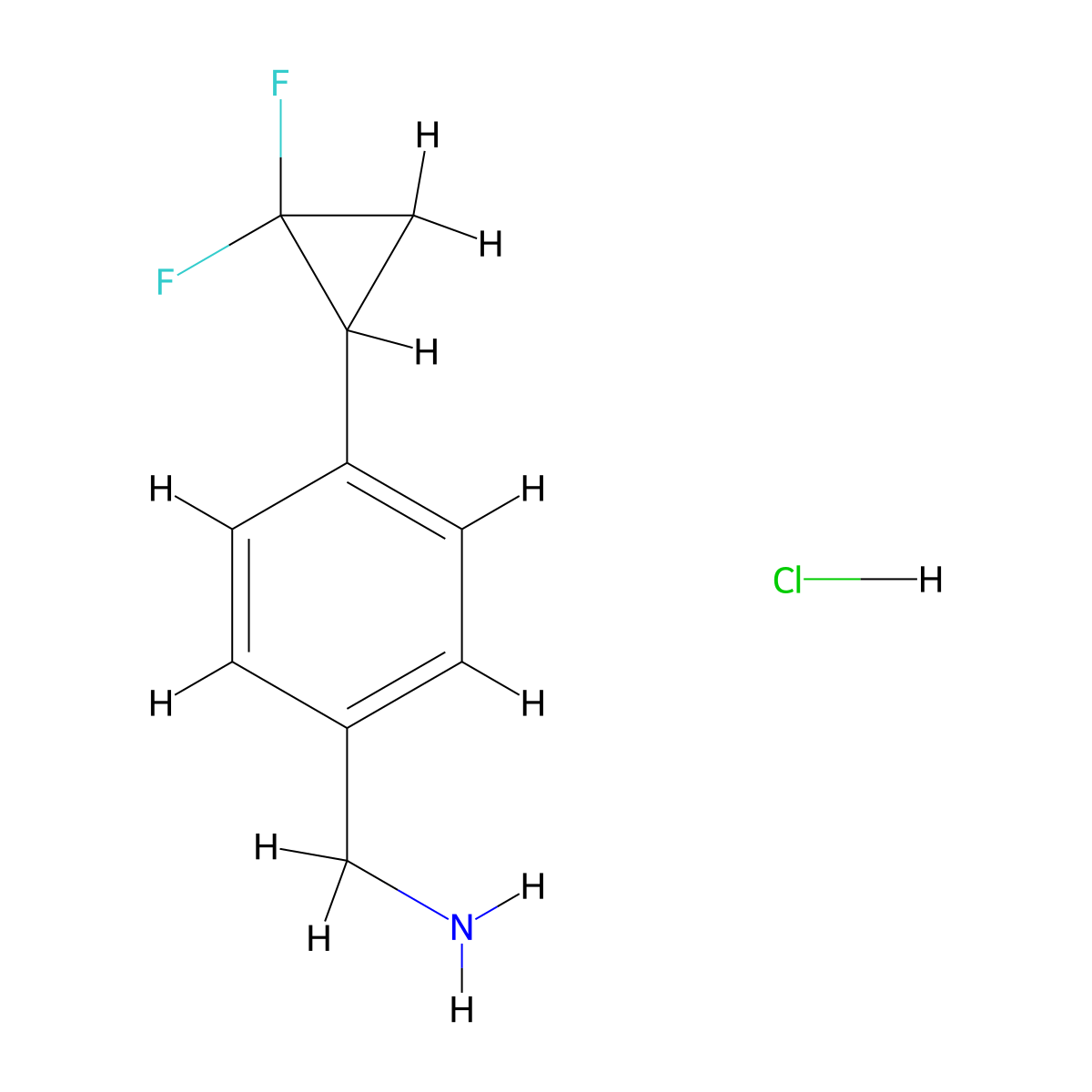 1-[4-(2,2-Difluorocyclopropyl)phenyl]methanamine hydrochloride molecular structure, CAS 2098022-84-3