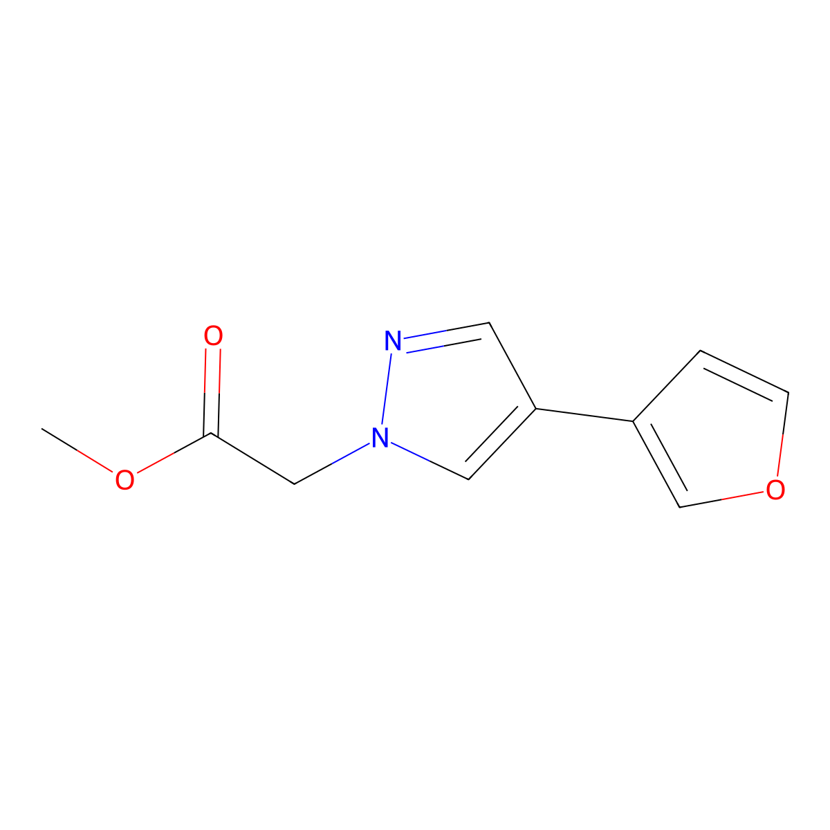 methyl 2-(4-(furan-3-yl)-1H-pyrazol-1-yl)acetate molecular structure, CAS 2098022-88-7