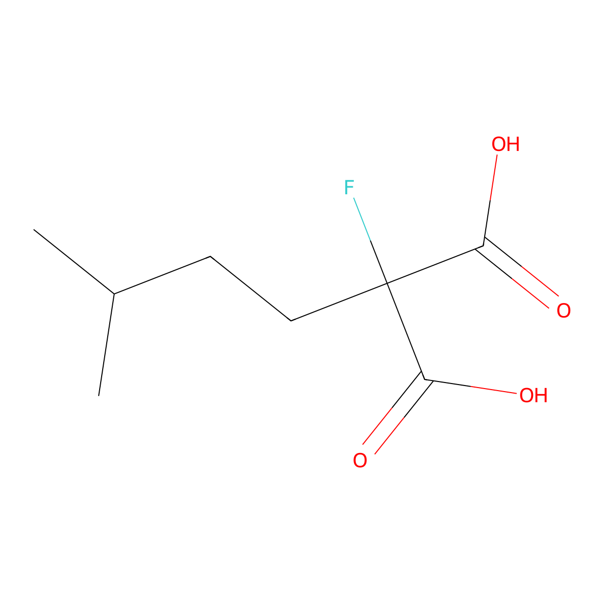 2-Fluoro-2-(3-methylbutyl)propanedioic acid molecular structure, CAS 2098024-15-6