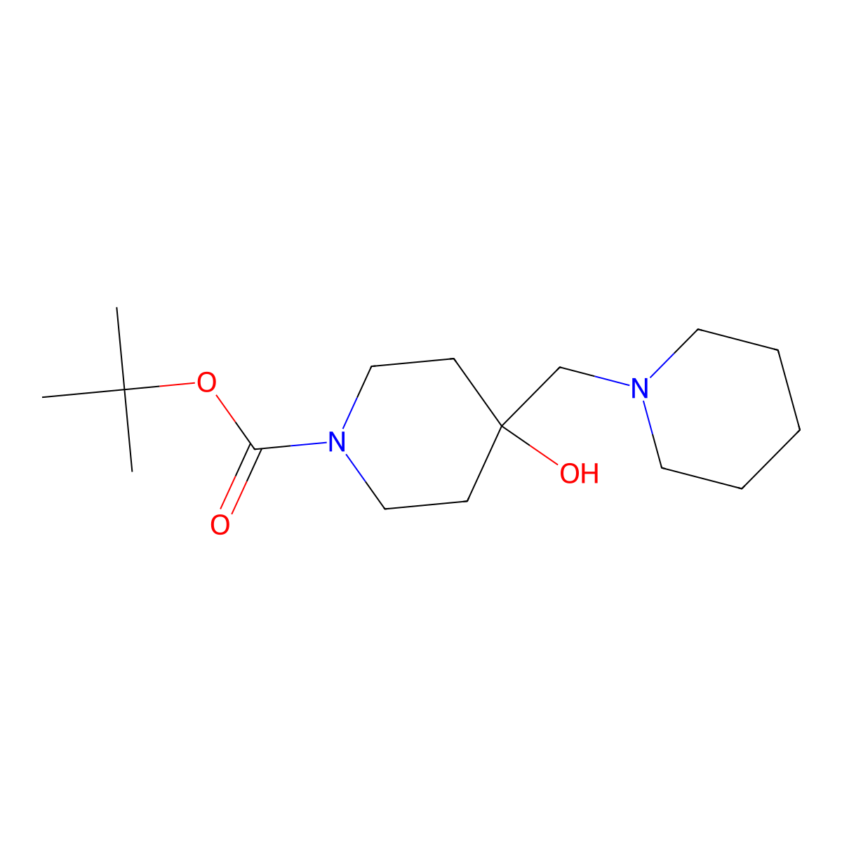 Tert-butyl 4-hydroxy-4-[(piperidin-1-yl)methyl]piperidine-1-carboxylate molecular structure, CAS 2098027-84-8