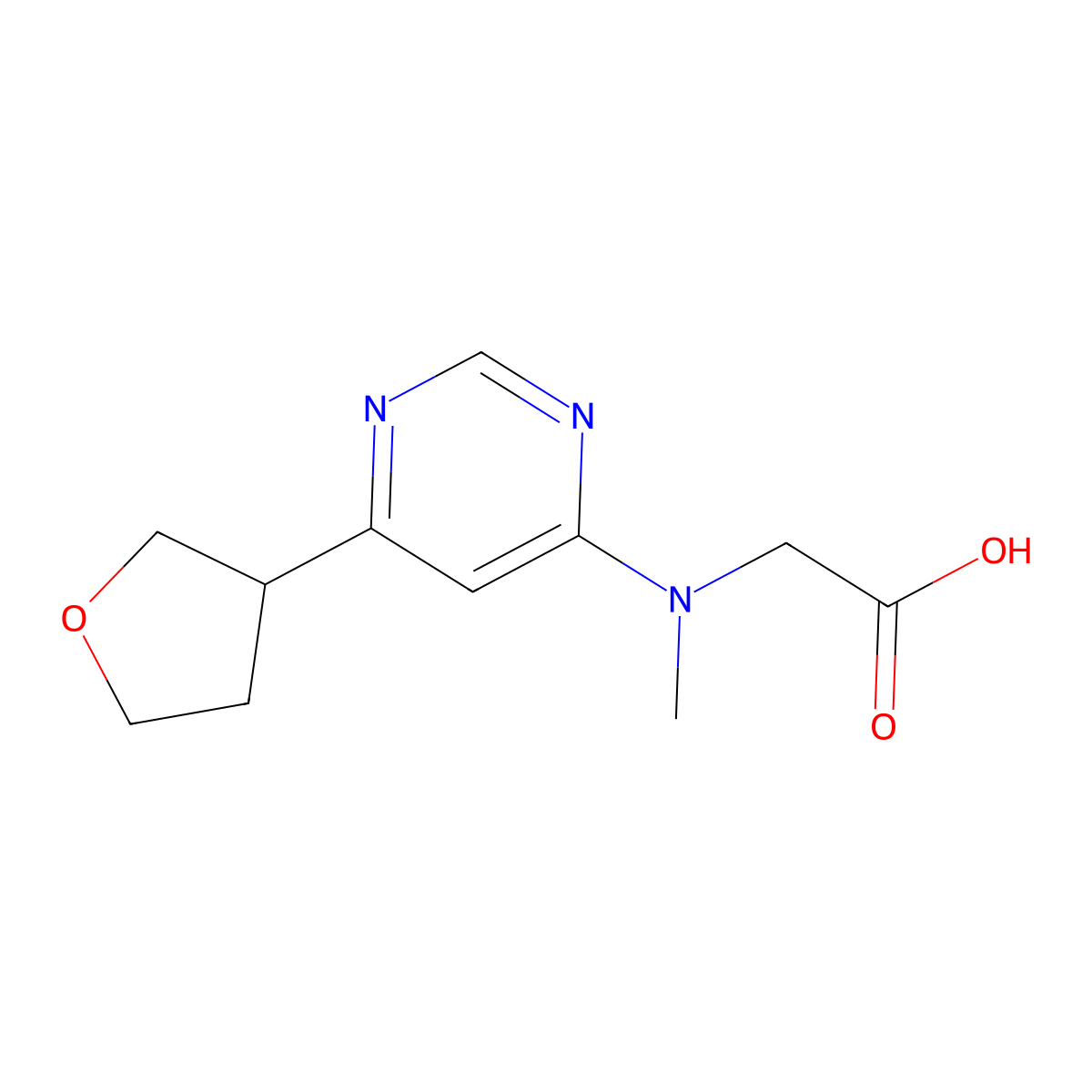 2-{Methyl[6-(oxolan-3-yl)pyrimidin-4-yl]amino}acetic acid molecular structure, CAS 2098029-11-7