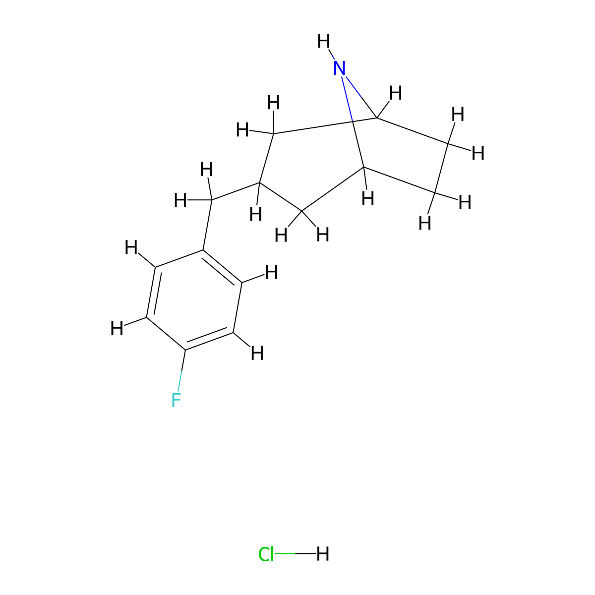 3-[(4-Fluorophenyl)methyl]-8-azabicyclo[3.2.1]octane hydrochloride molecular structure, CAS 2098029-42-4