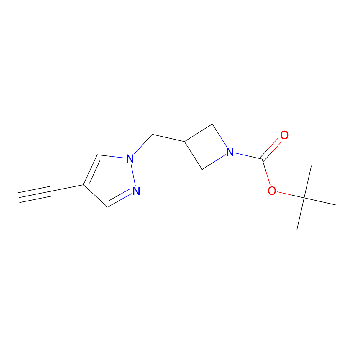tert-butyl 3-[(4-ethynyl-1H-pyrazol-1-yl)methyl]azetidine-1-carboxylate molecular structure, CAS 2098029-44-6
