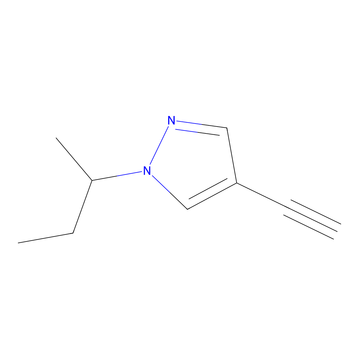 1-(butan-2-yl)-4-ethynyl-1H-pyrazole molecular structure, CAS 2098029-52-6