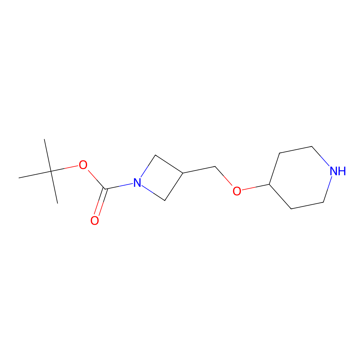 Tert-butyl 3-((piperidin-4-yloxy)methyl)azetidine-1-carboxylate molecular structure, CAS 2098030-98-7